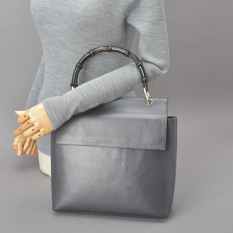 ◇gucci Bamboo Handbag Leather Black Gray Bag
