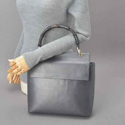 ◇gucci Bamboo Handbag Leather Black Gray Bag