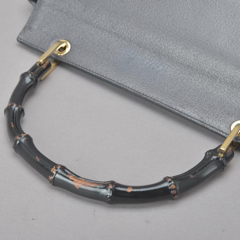 ◇gucci Bamboo Handbag Leather Black Gray Bag