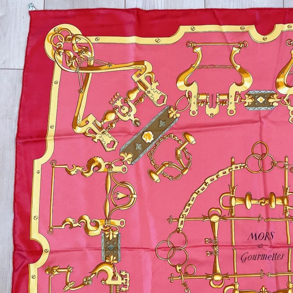 Hermes Scarf Carre 90 Morset Gourmettes Bit and Chain Red