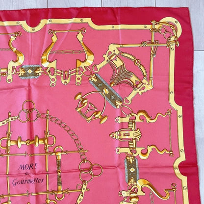 Hermes Scarf Carre 90 Morset Gourmettes Bit and Chain Red