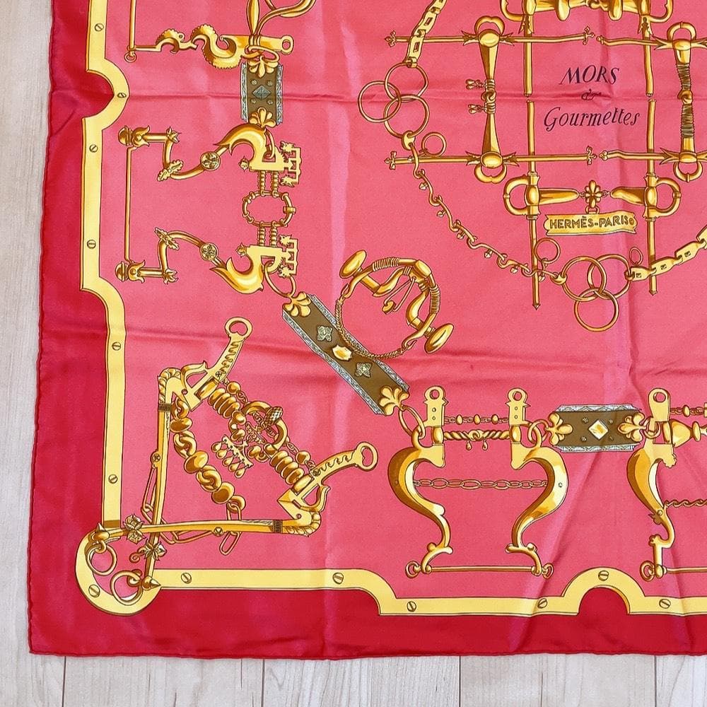 Hermes Scarf Carre 90 Morset Gourmettes Bit and Chain Red