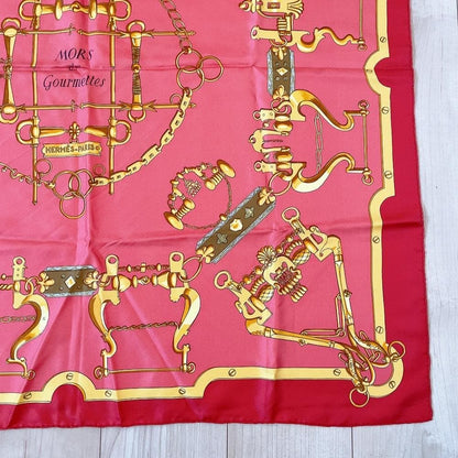 Hermes Scarf Carre 90 Morset Gourmettes Bit and Chain Red