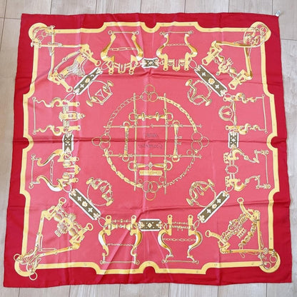Hermes Scarf Carre 90 Morset Gourmettes Bit and Chain Red