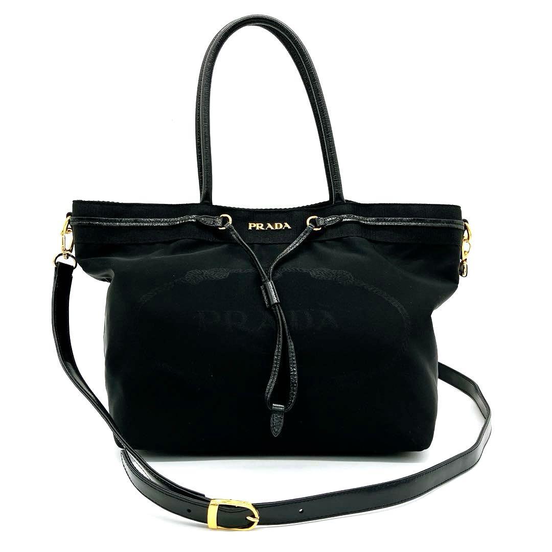 Deca Logo Prada 2-way Bag Logo Hardware Gold Hardware Black