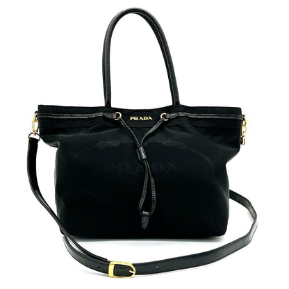 Deca Logo Prada 2-way Bag Logo Hardware Gold Hardware Black