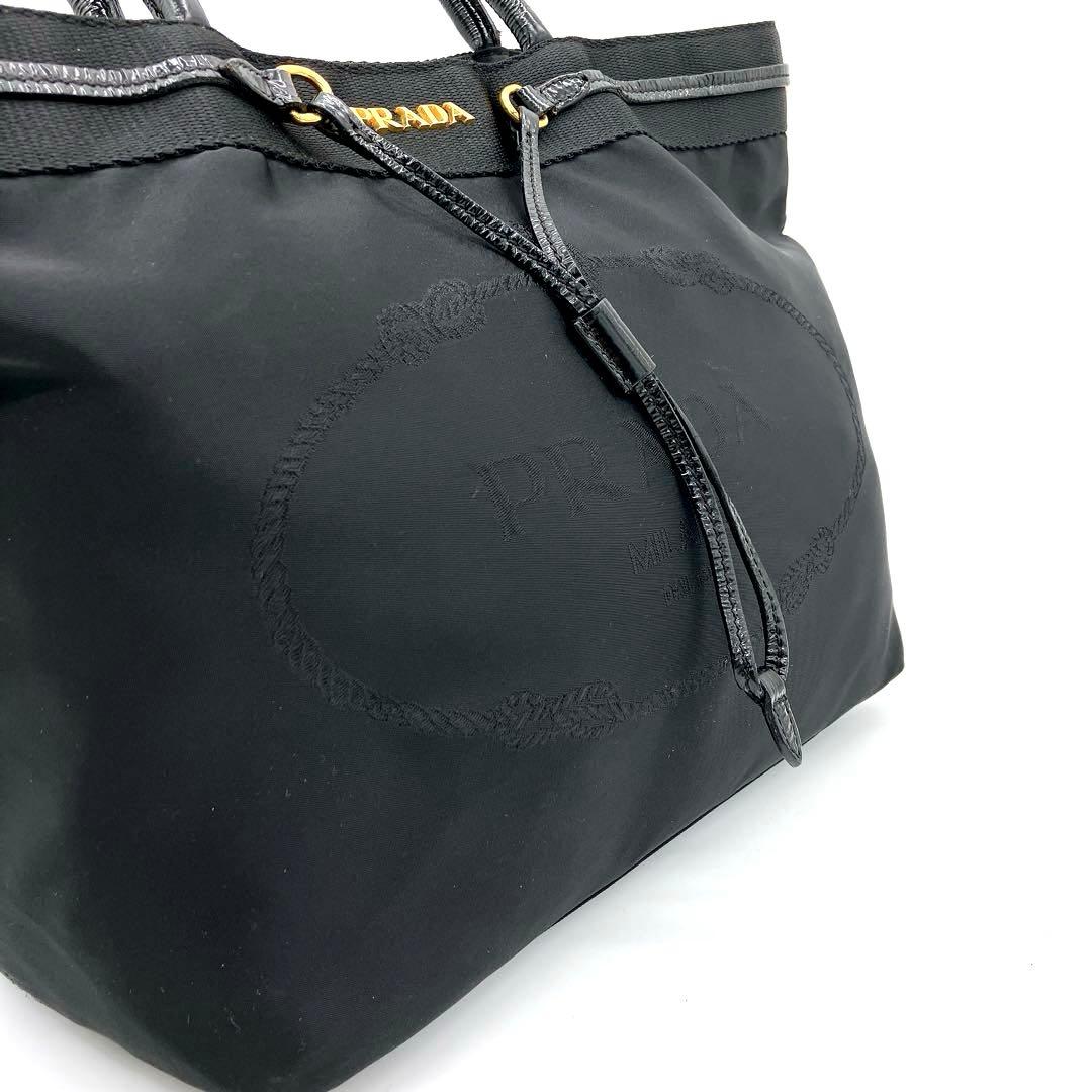 Deca Logo Prada 2-way Bag Logo Hardware Gold Hardware Black