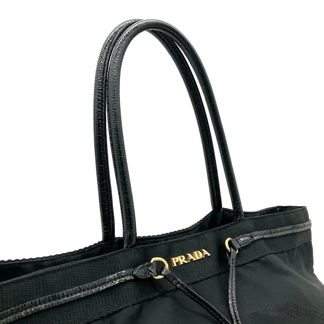 Deca Logo Prada 2-way Bag Logo Hardware Gold Hardware Black