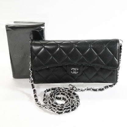Chanel Lambskin Quilted Wallet Black Silver