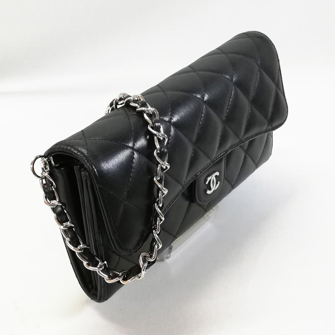 Chanel Lambskin Quilted Wallet Black Silver — view 2