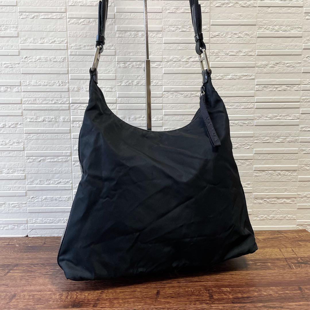 Prada Nylon Leather Oneshoulder Silver Black Handbag