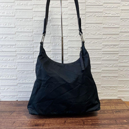 Prada Nylon Leather Oneshoulder Silver Black Handbag — view 2