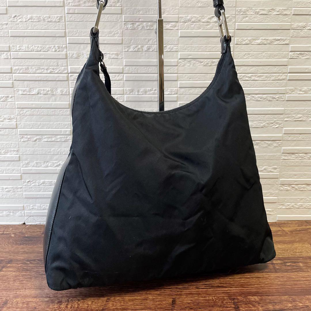 Prada Nylon Leather Oneshoulder Silver Black Handbag — view 3
