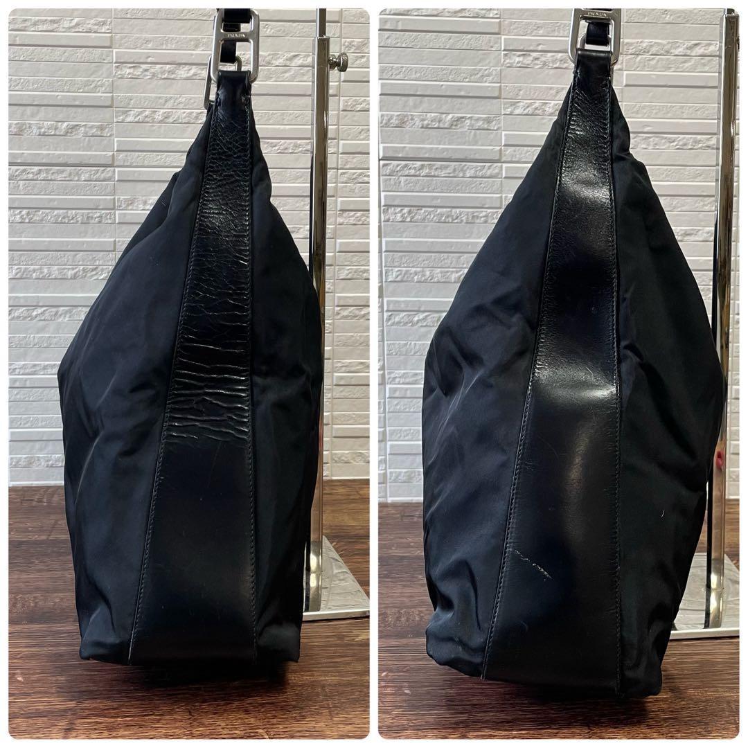 Prada Nylon Leather Oneshoulder Silver Black Handbag — view 4