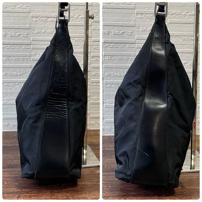 Prada Nylon Leather Oneshoulder Silver Black Handbag — view 4