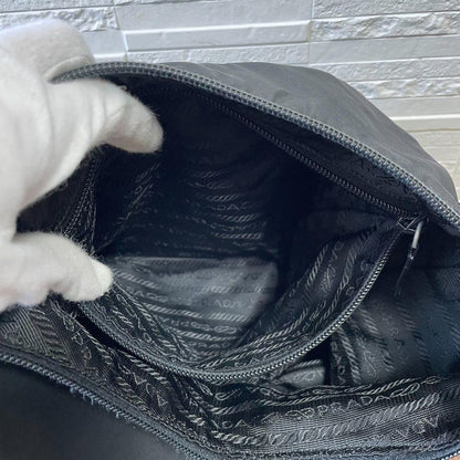 Prada Nylon Leather Oneshoulder Silver Black Handbag — view 8