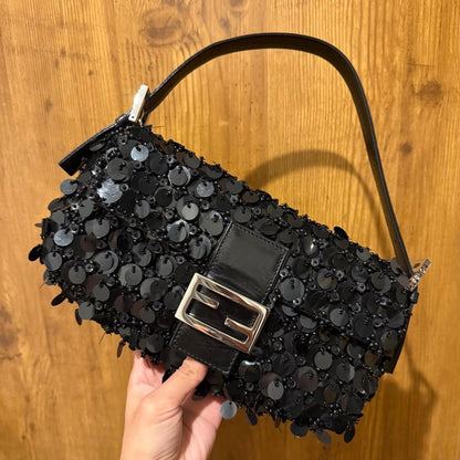 Fendi Baguette Shoulder Bag Sequin Black