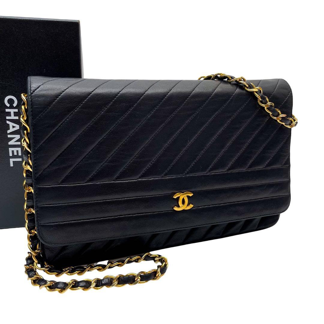 Chanel Lambskin Diagonal Stitch Chain Shoulder Bag CC Logo