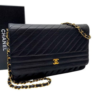 Chanel Lambskin Diagonal Stitch Chain Shoulder Bag CC Logo