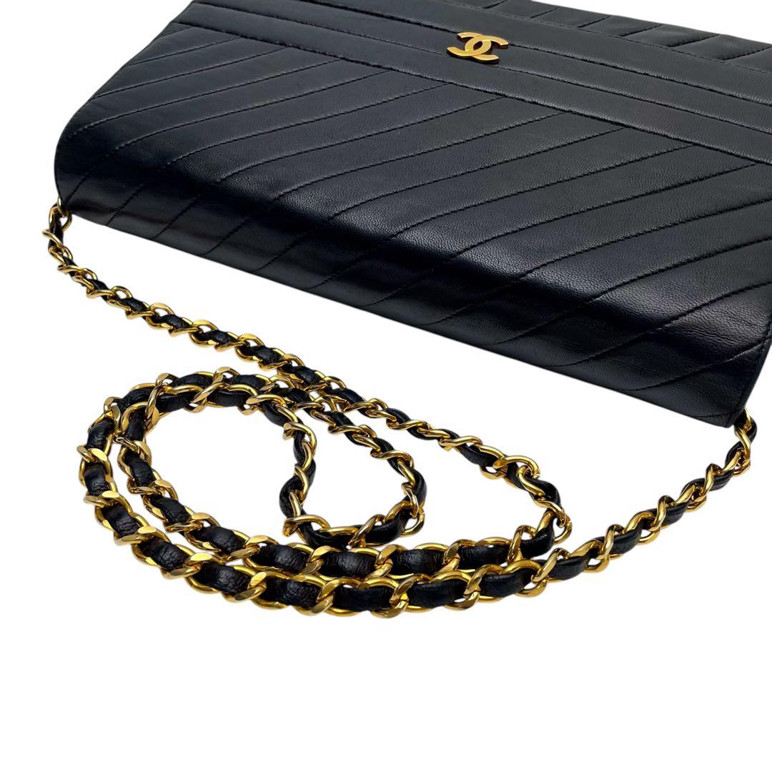 Chanel Lambskin Diagonal Stitch Chain Shoulder Bag CC Logo — view 5