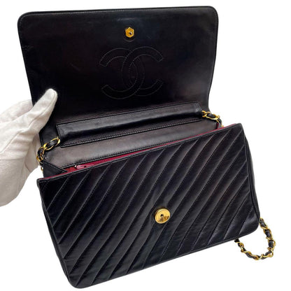 Chanel Lambskin Diagonal Stitch Chain Shoulder Bag CC Logo — view 6
