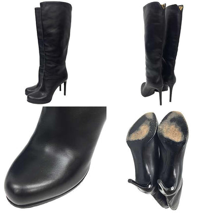 Louis Vuitton Leather Long Boots Women's Black Aq10945