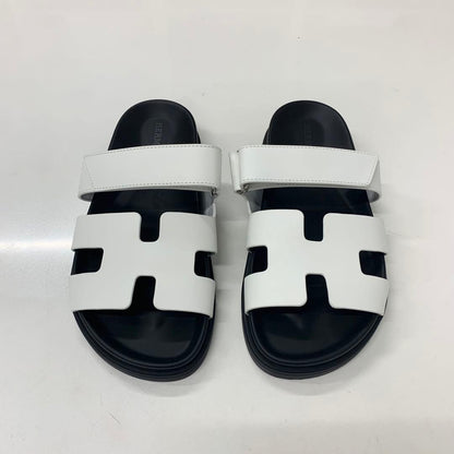 Hermes Chypre Leather Flat Sandals White — view 2