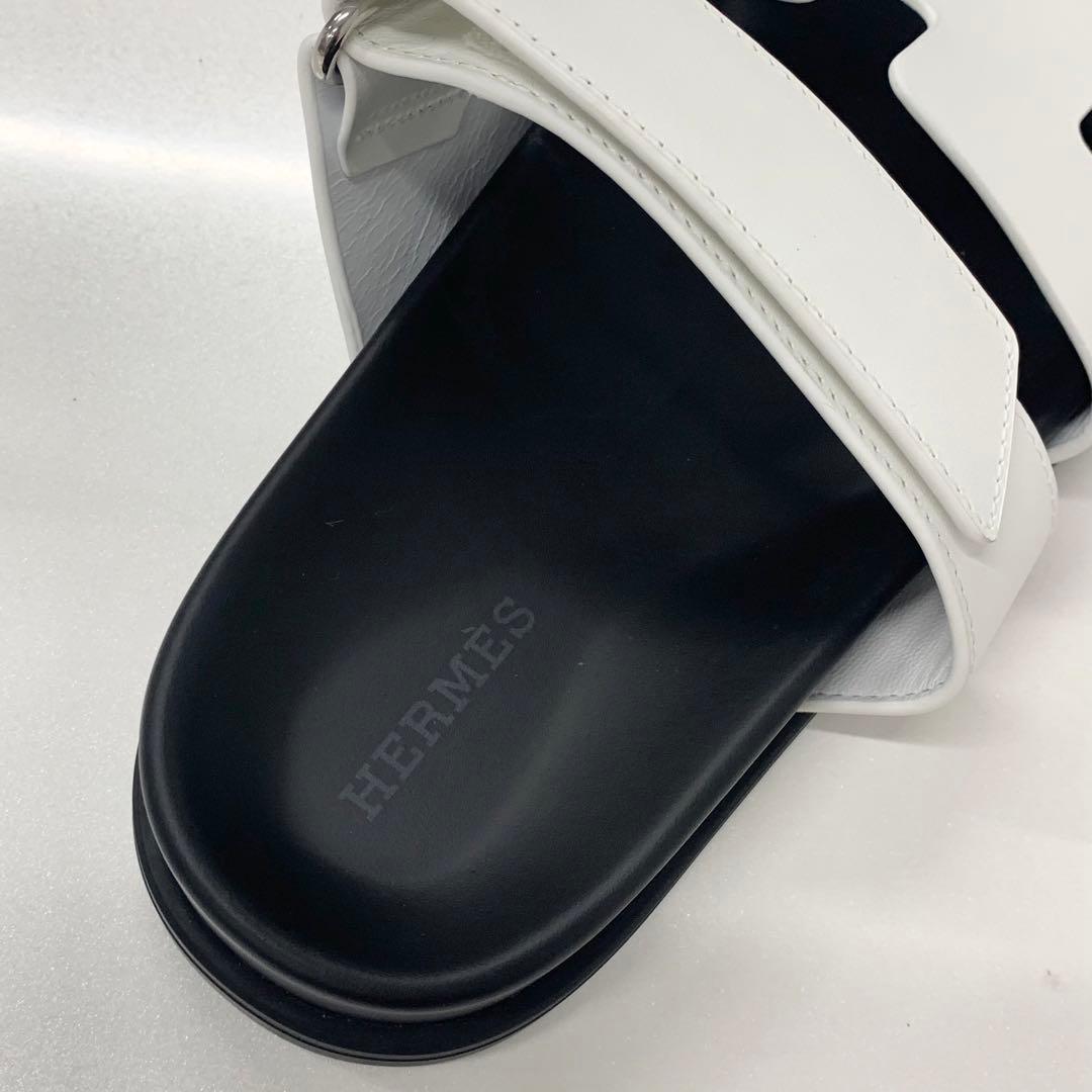 Hermes Chypre Leather Flat Sandals White — view 7