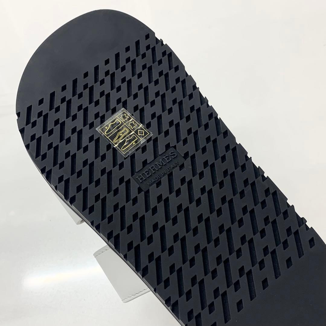 Hermes Chypre Leather Flat Sandals White — view 8