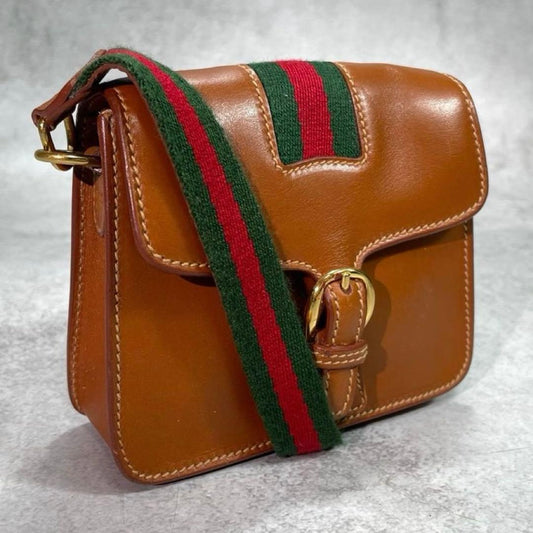 Gucci Sherry Line Shoulder Bag Brown Leather