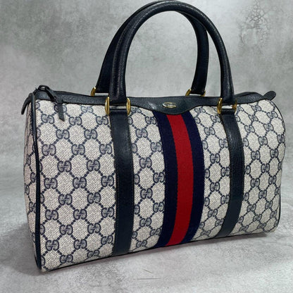 Gucci GG Sherry Line Boston Bag Navy Logo Leather