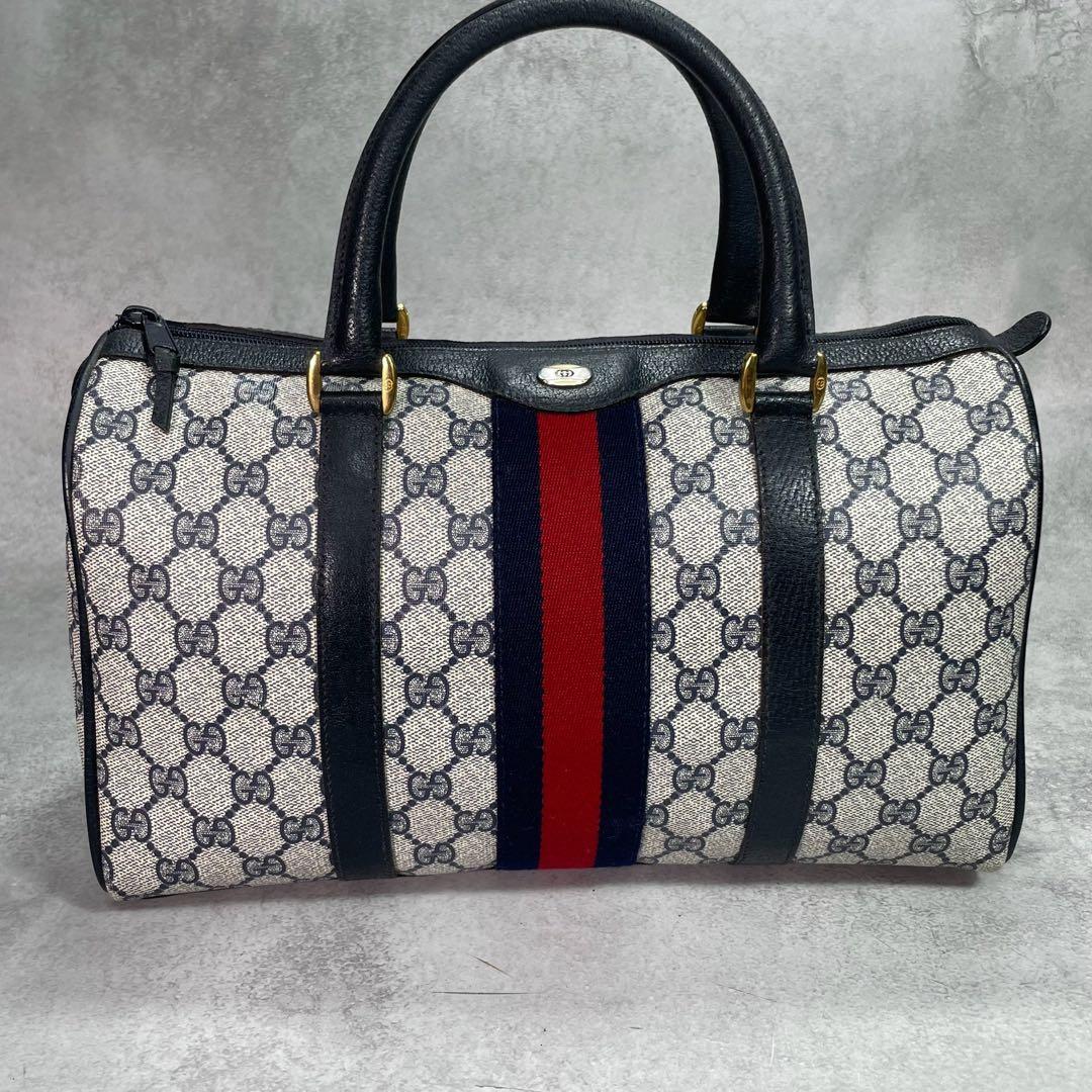 Gucci GG Sherry Line Boston Bag Navy Logo Leather — view 2