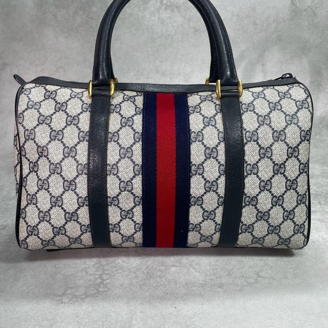 Gucci GG Sherry Line Boston Bag Navy Logo Leather — view 3