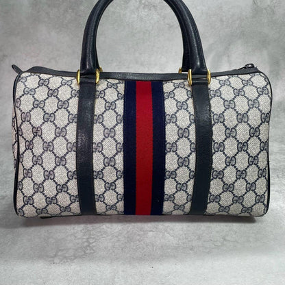 Gucci GG Sherry Line Boston Bag Navy Logo Leather — view 3