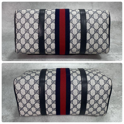 Gucci GG Sherry Line Boston Bag Navy Logo Leather — view 8