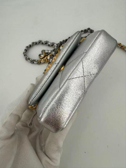 Chanel 19 Quilted Metallic Silver Chain Waist Pouch — view 3
