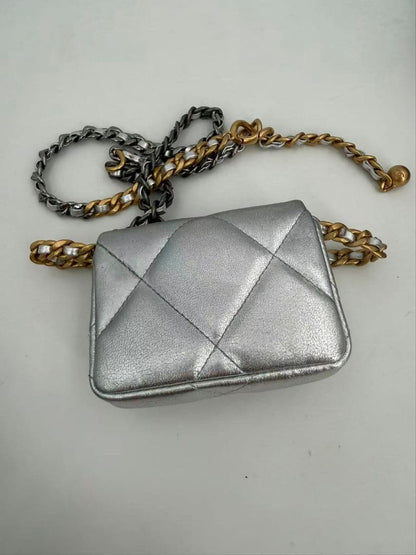 Chanel 19 Quilted Metallic Silver Chain Waist Pouch — view 4