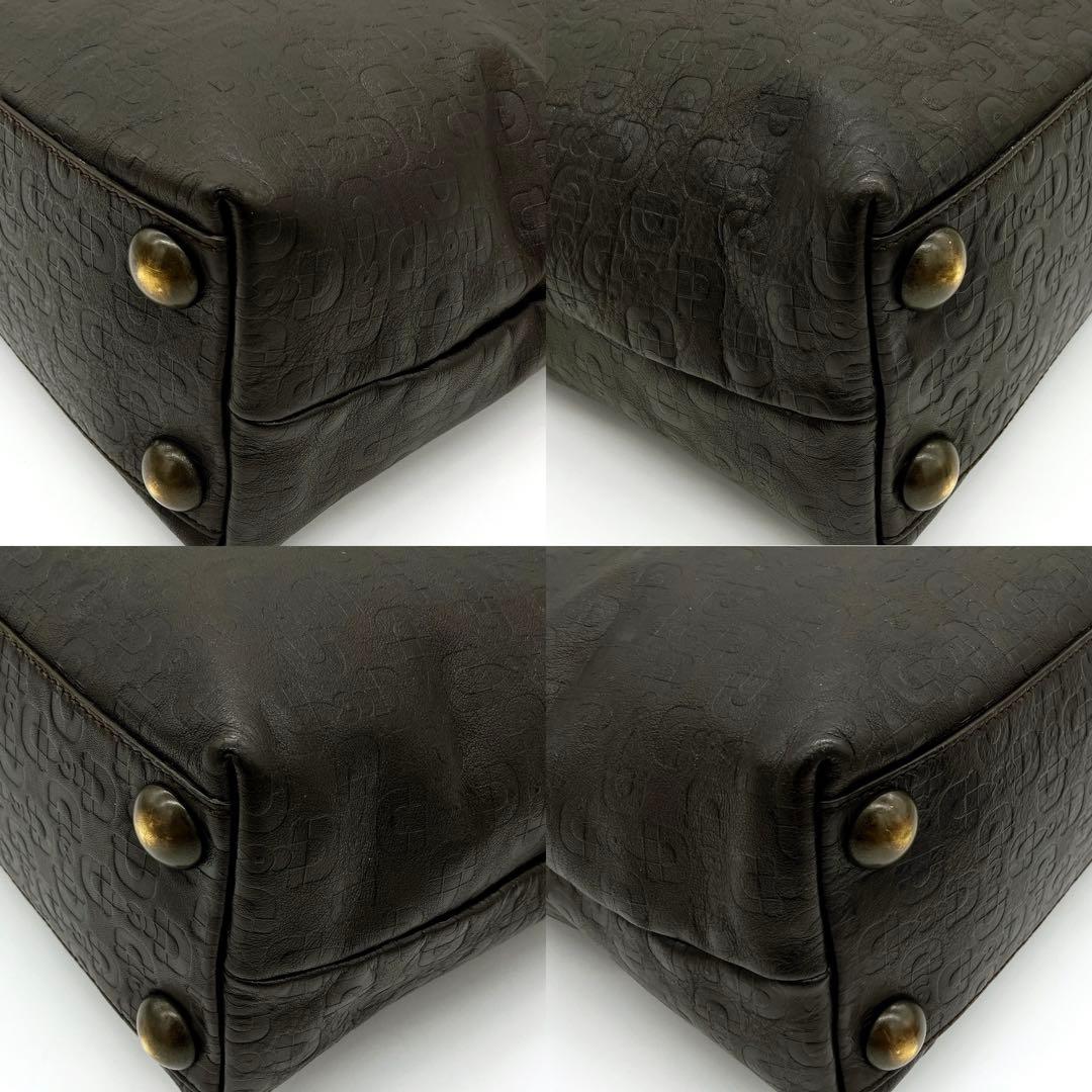Gucci Tote Bag Horsebit Shape Push Studded Leather Dark Brown