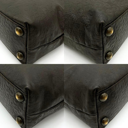 Gucci Tote Bag Horsebit Shape Push Studded Leather Dark Brown