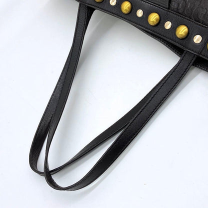 Gucci Tote Bag Horsebit Shape Push Studded Leather Dark Brown