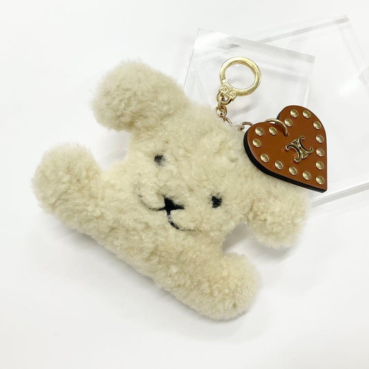 Celine Triomphe Pom Charm Dog Beige Keychain