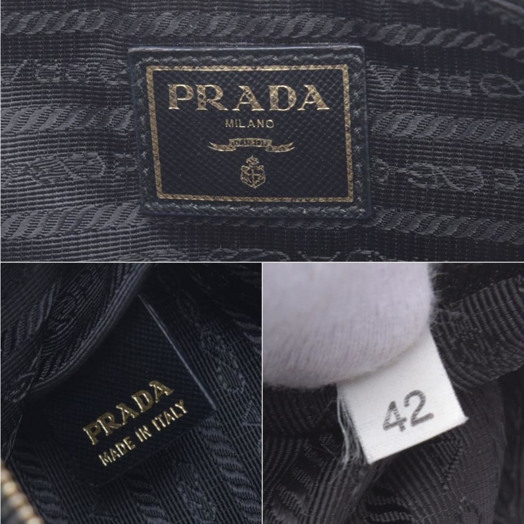 Prada Shoulder Bag Nylon Saffiano Leather Black Pouch