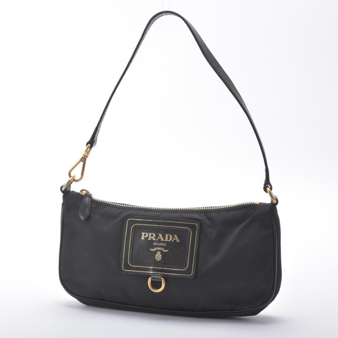 Prada Shoulder Bag Nylon Saffiano Leather Black Pouch