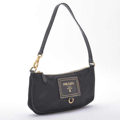 Prada Shoulder Bag Nylon Saffiano Leather Black Pouch