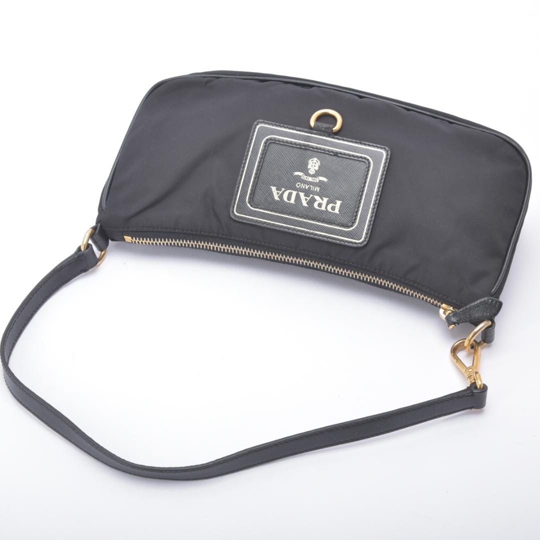 Prada Shoulder Bag Nylon Saffiano Leather Black Pouch