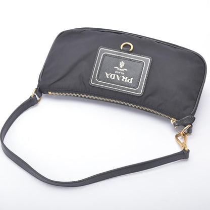 Prada Shoulder Bag Nylon Saffiano Leather Black Pouch