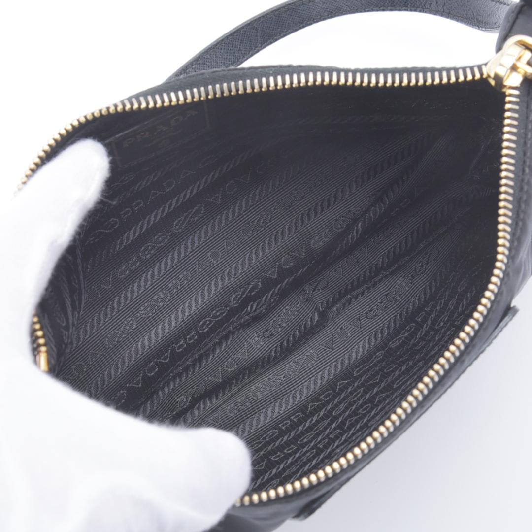 Prada Shoulder Bag Nylon Saffiano Leather Black Pouch