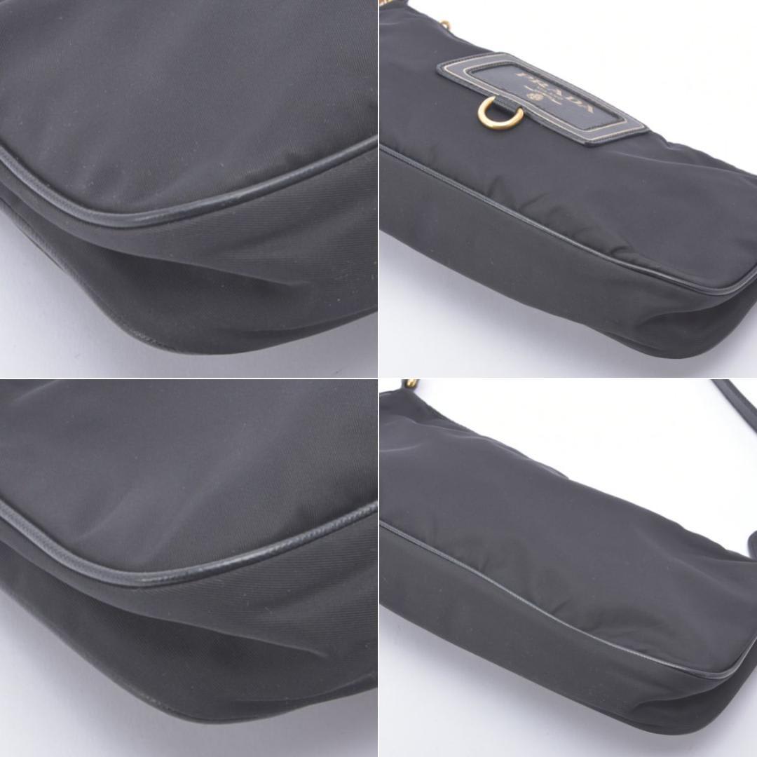 Prada Shoulder Bag Nylon Saffiano Leather Black Pouch