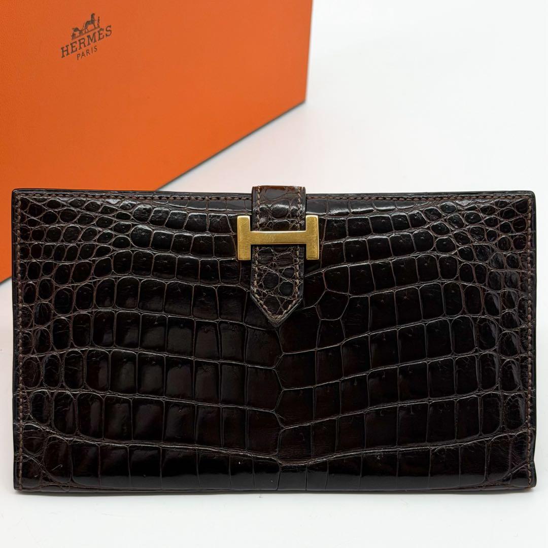 Hermes Bearn Classic Croco Brown Vintage Wallet — view 2