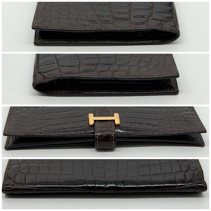 Hermes Bearn Classic Croco Brown Vintage Wallet — view 4